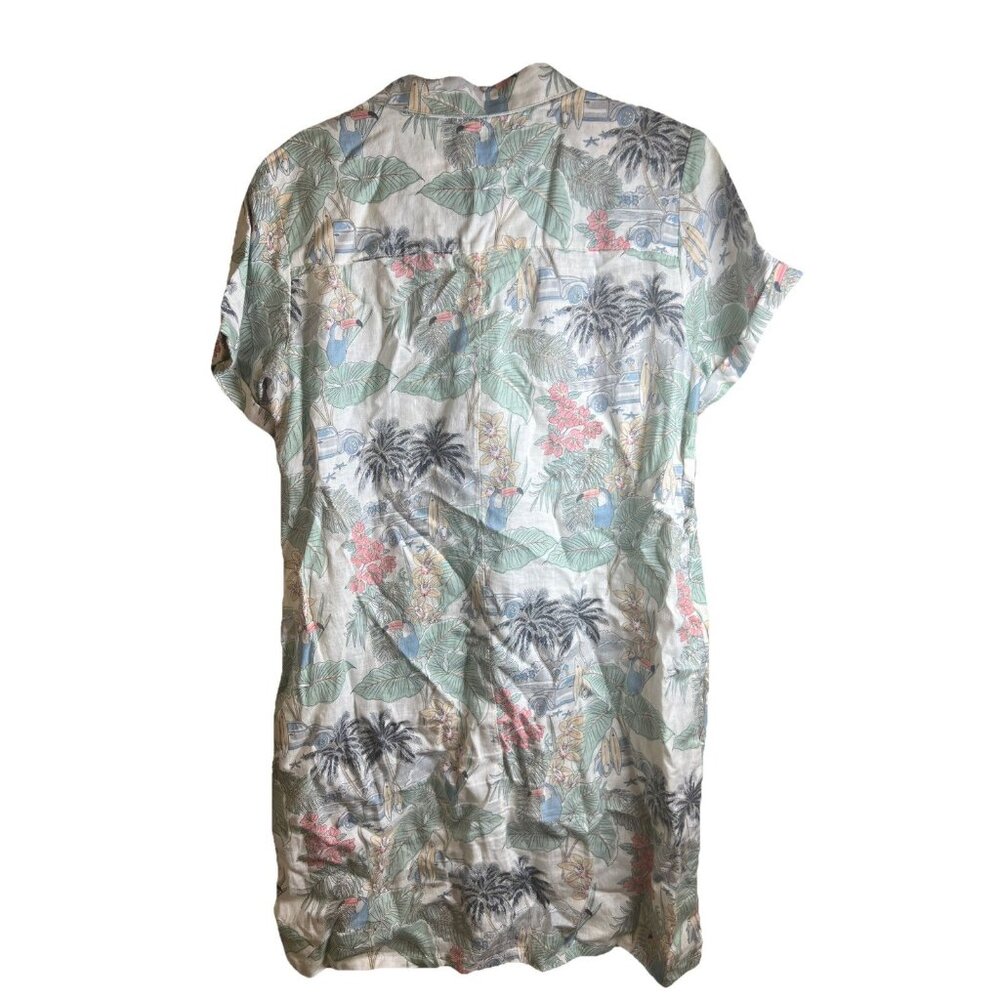C&C California Tropical Vacation Button Front Linen Shirt Dress Size Large Beach - Picture 2 of 6